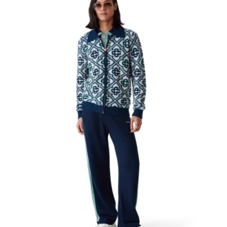 Pulover cu fermoar din tricot cu monogramă