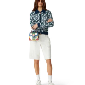 Pulover cu fermoar din tricot cu monogramă