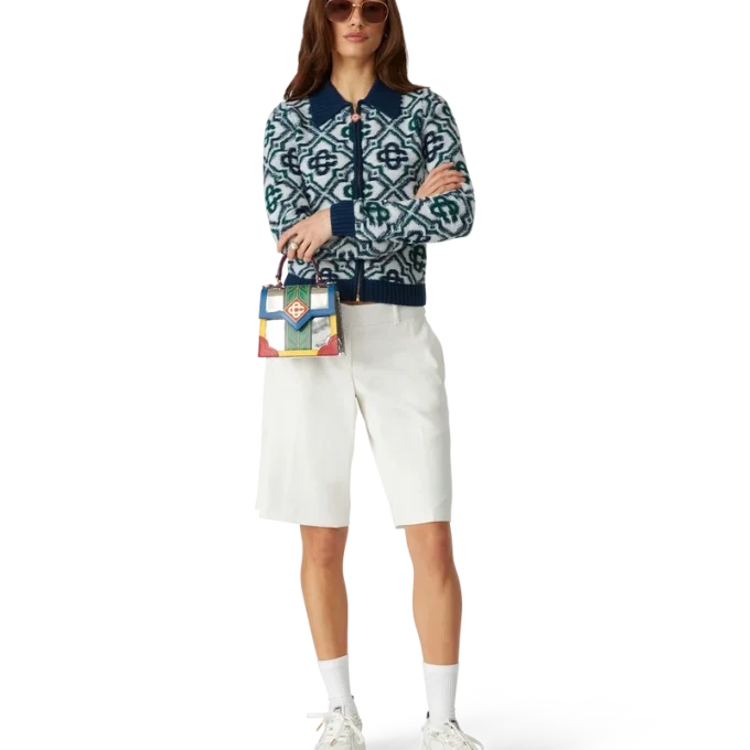 Pulover cu fermoar din tricot cu monogramă Pulover cu fermoar din tricot cu monogramă