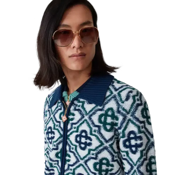 Pulover cu fermoar din tricot cu monogramă Pulover cu fermoar din tricot cu monogramă