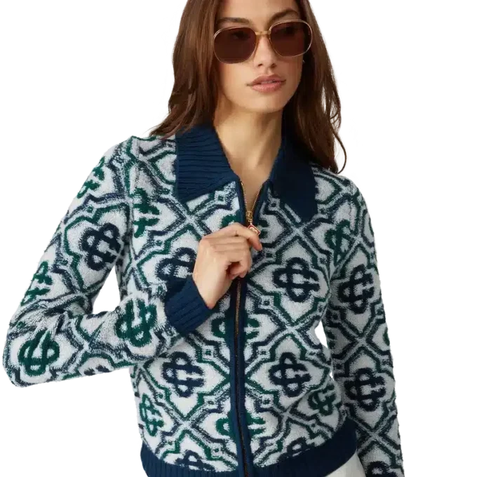 Pulover cu fermoar din tricot cu monogramă Pulover cu fermoar din tricot cu monogramă