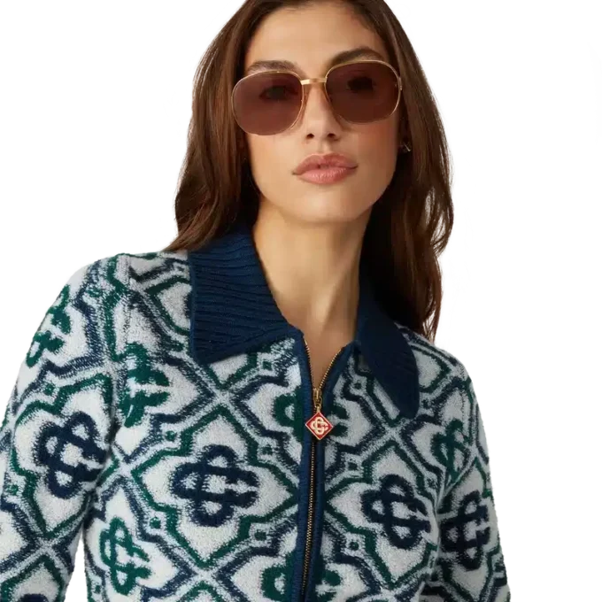 Pulover cu fermoar din tricot cu monogramă Pulover cu fermoar din tricot cu monogramă