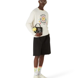 Pulover cu guler rotund din tricot de merino Emblem