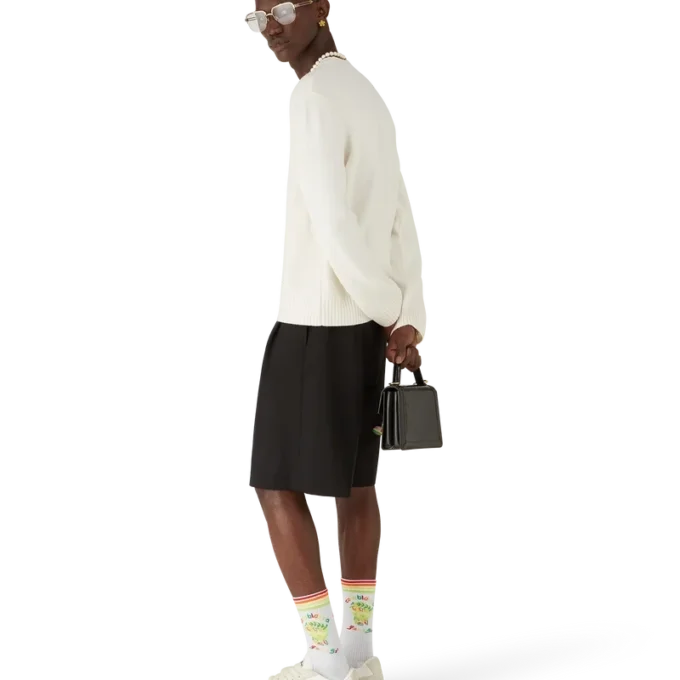 Pulover cu guler rotund din tricot de merino Emblem