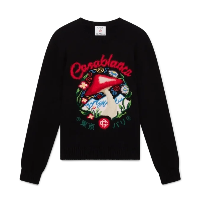 Pulover din bumbac brodat cu ciuperci