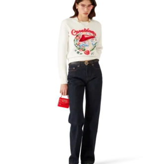 Pulover din bumbac brodat cu ciuperci