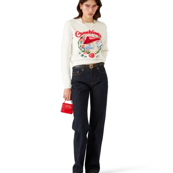 Pulover din bumbac brodat cu ciuperci