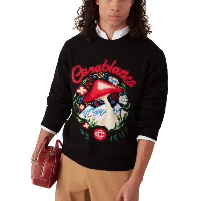 Pulover din bumbac brodat cu ciuperci