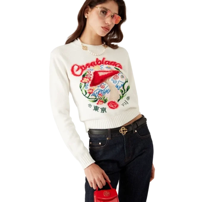 Pulover din bumbac brodat cu ciuperci