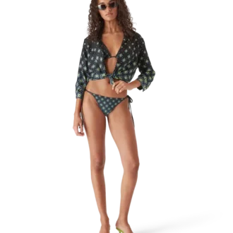 Slip de bikini negru cu monogramă degradată