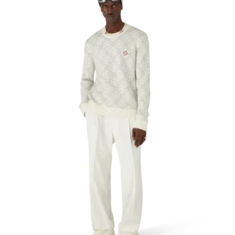 Tricou cu guler rotund din amestec de mohair cu monogramă argintie Tricou cu guler rotund din amestec de mohair cu monogramă argintie