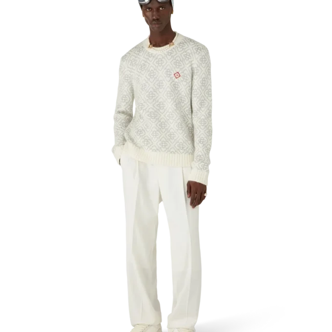 Tricou cu guler rotund din amestec de mohair cu monogramă argintie