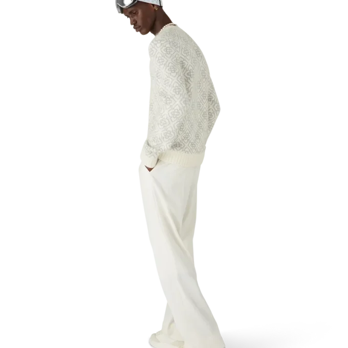 Tricou cu guler rotund din amestec de mohair cu monogramă argintie