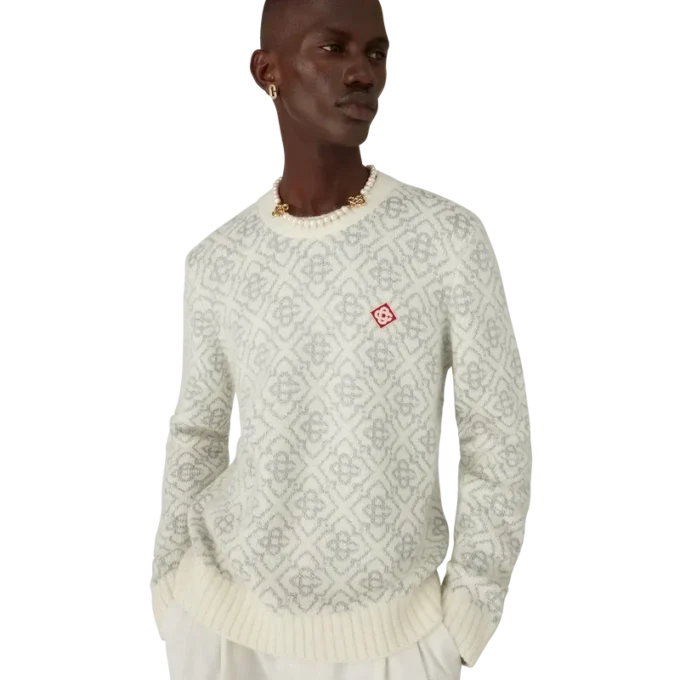 Tricou cu guler rotund din amestec de mohair cu monogramă argintie