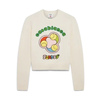 Tricou cu guler rotund din tricot merino cu imprimeu mingi de tenis Tricou cu guler rotund din tricot merino cu imprimeu mingi de tenis