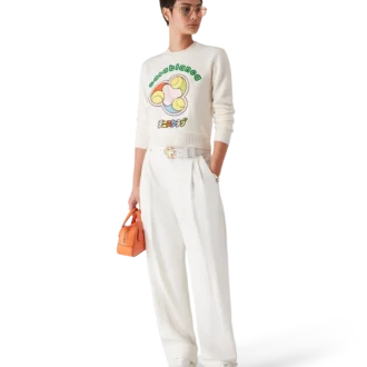 Tricou cu guler rotund din tricot merino cu imprimeu mingi de tenis Tricou cu guler rotund din tricot merino cu imprimeu mingi de tenis