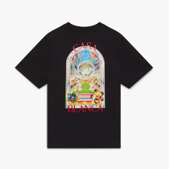 Tricou cu mâneci scurte Black Tennis Landscape în dungi negre