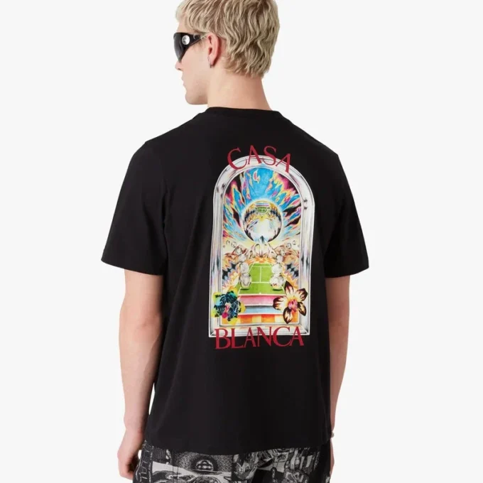 Tricou cu mâneci scurte Black Tennis Landscape în dungi negre