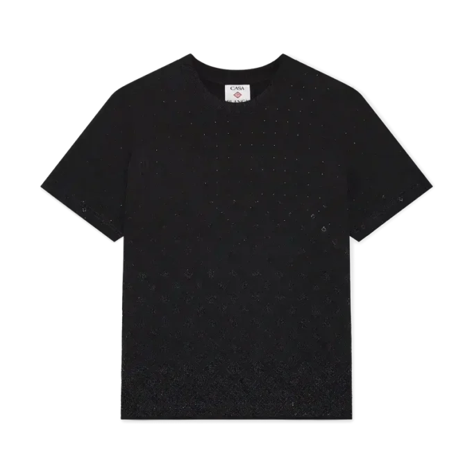 Tricou cu mâneci scurte și logo monogramă din cristale Tricou cu mâneci scurte și logo monogramă din cristale