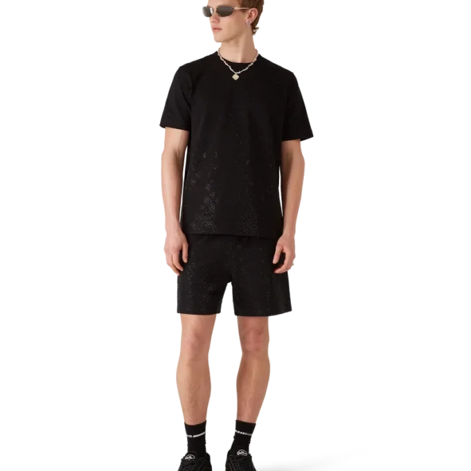 Tricou cu mâneci scurte și logo monogramă din cristale Tricou cu mâneci scurte și logo monogramă din cristale