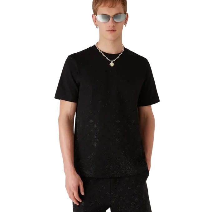 Tricou cu mâneci scurte și logo monogramă din cristale Tricou cu mâneci scurte și logo monogramă din cristale