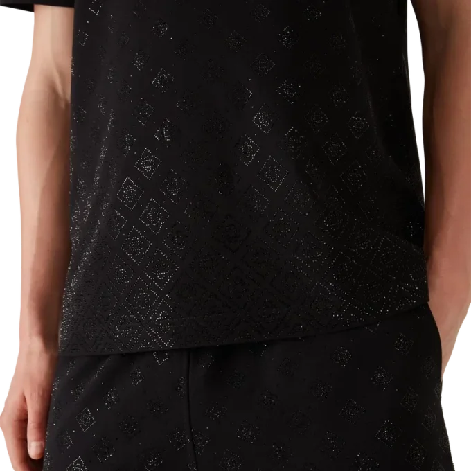 Tricou cu mâneci scurte și logo monogramă din cristale Tricou cu mâneci scurte și logo monogramă din cristale