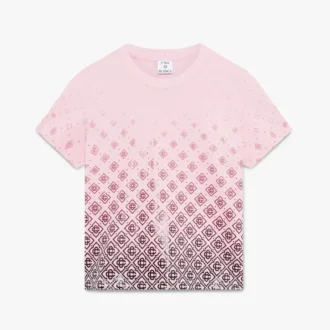 Tricou cu mâneci scurte și monogramă în degrade de culoare aubergine