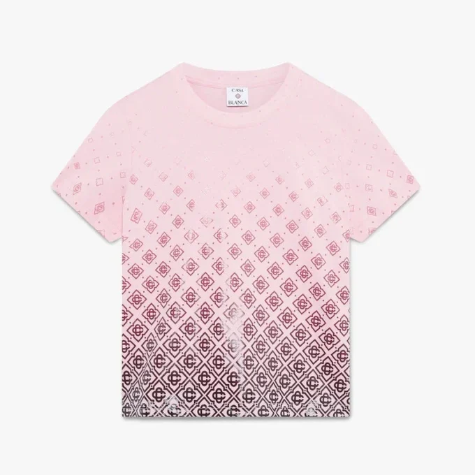 Tricou cu mâneci scurte și monogramă în degrade de culoare aubergine