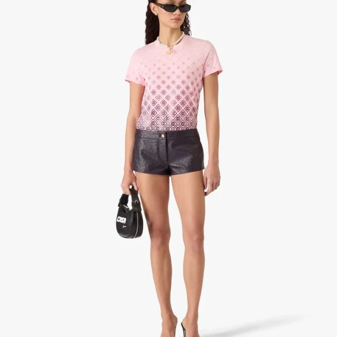 Tricou cu mâneci scurte și monogramă în degrade de culoare aubergine