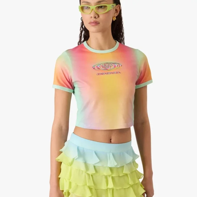 Tricou cu mâneci scurte pentru bebeluși, cu imprimeu gradient de sticlă Tricou cu mâneci scurte pentru bebeluși, cu imprimeu gradient de sticlă