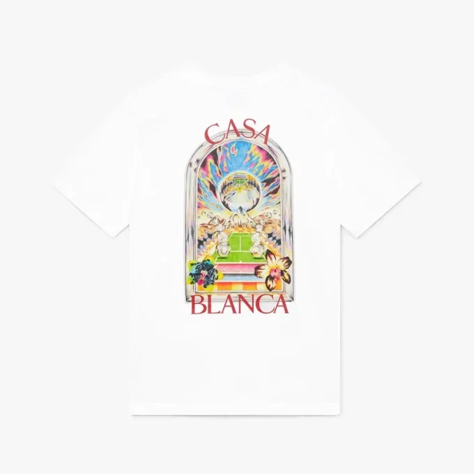 Tricou cu mâneci scurte White Tennis Landscape în pantaloni scurți