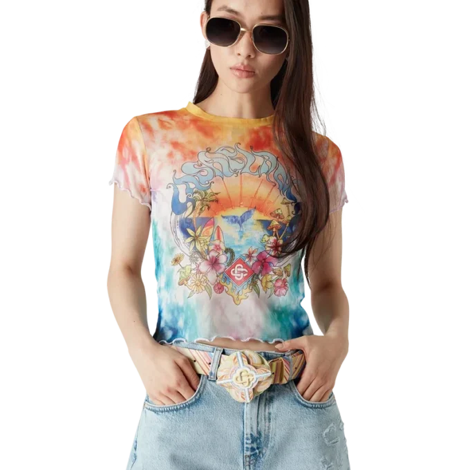 Tricou din plasă cu imprimeu Tie Dye „Surf Trip” Tricou din plasă cu imprimeu Tie Dye „Surf Trip”