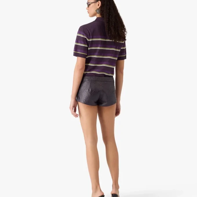 Tricou polo ajustat cu dungi violet și verde Tricou polo ajustat cu dungi violet și verde