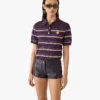 Tricou polo ajustat cu dungi violet și verde Tricou polo ajustat cu dungi violet și verde