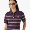 Tricou polo ajustat cu dungi violet și verde Tricou polo ajustat cu dungi violet și verde