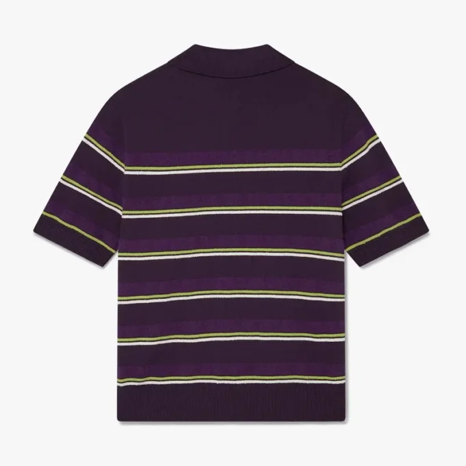 Tricou polo ajustat cu dungi violet și verde Tricou polo ajustat cu dungi violet și verde