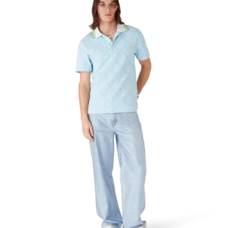 Tricou polo cu mâneci scurte din jacquard albastru pal