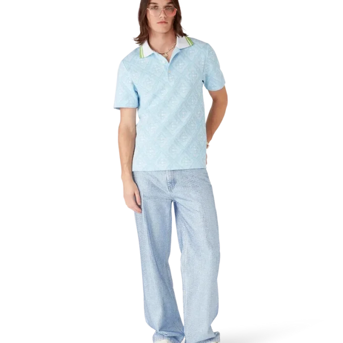 Tricou polo cu mâneci scurte din jacquard albastru pal Tricou polo cu mâneci scurte din jacquard albastru pal