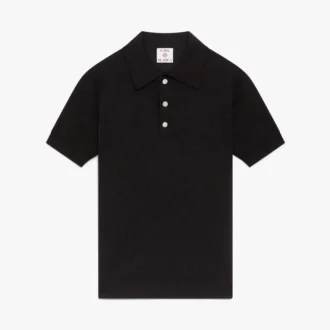 Tricou polo cu mâneci scurte, negru, cu monogramă Pointelle
