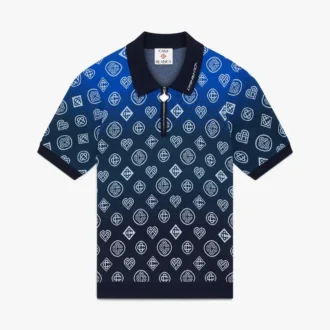 Tricou polo cu mâneci scurte, tricotat, cu monogramă în degrade