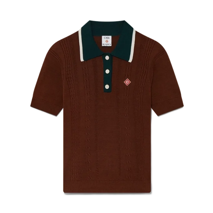 Tricou polo cu tricotaj în relief Tricou polo cu tricotaj în relief