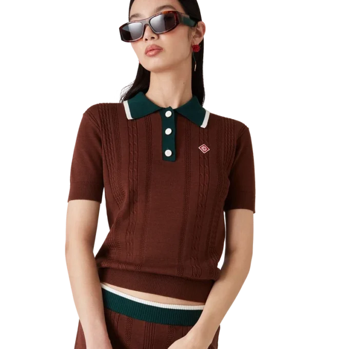 Tricou polo cu tricotaj în relief Tricou polo cu tricotaj în relief