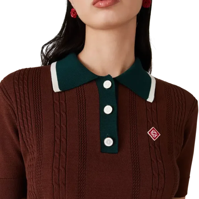 Tricou polo cu tricotaj în relief Tricou polo cu tricotaj în relief