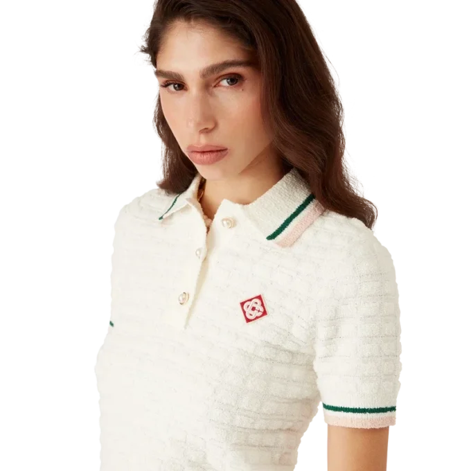 Tricou polo din bumbac bouclé