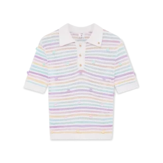 Tricou polo din bumbac croșetat cu dungi florale