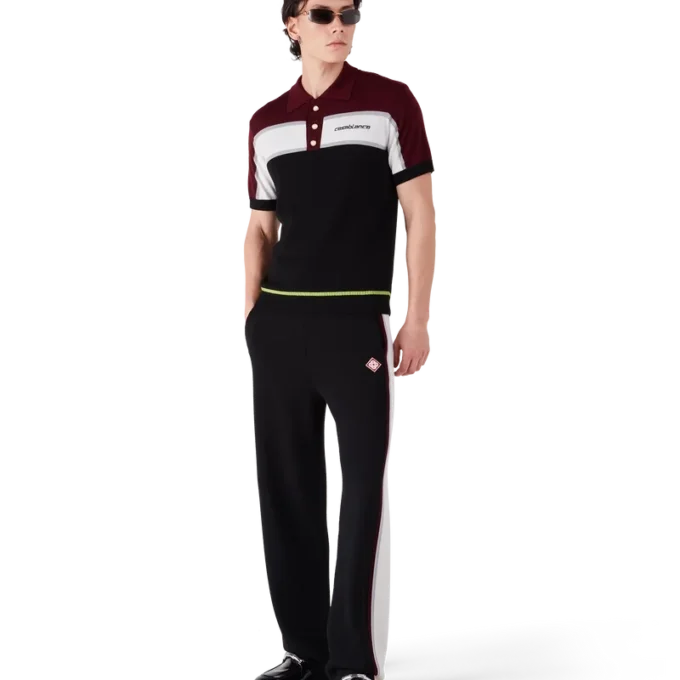 Tricou polo din tricot merino cu dungi Tricou polo din tricot merino cu dungi