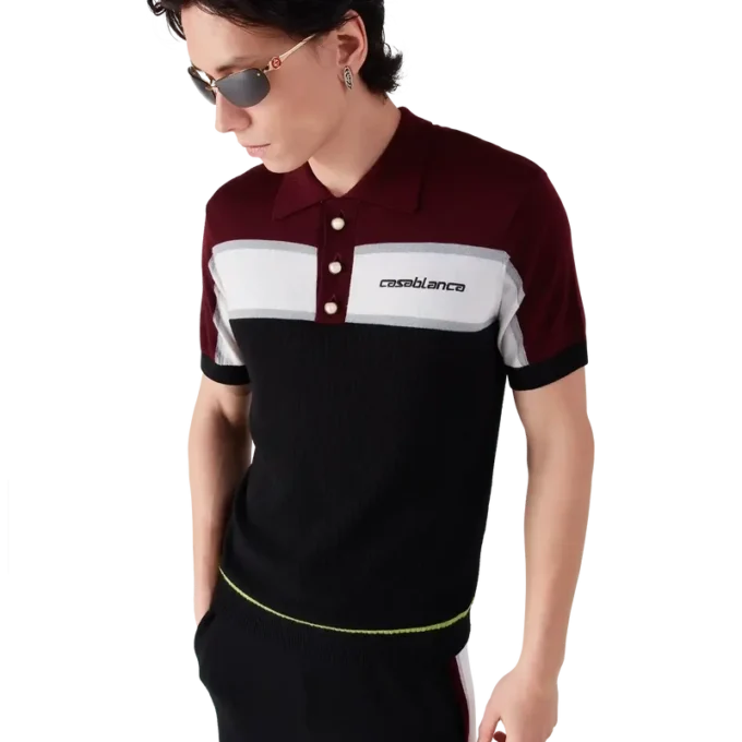 Tricou polo din tricot merino cu dungi Tricou polo din tricot merino cu dungi