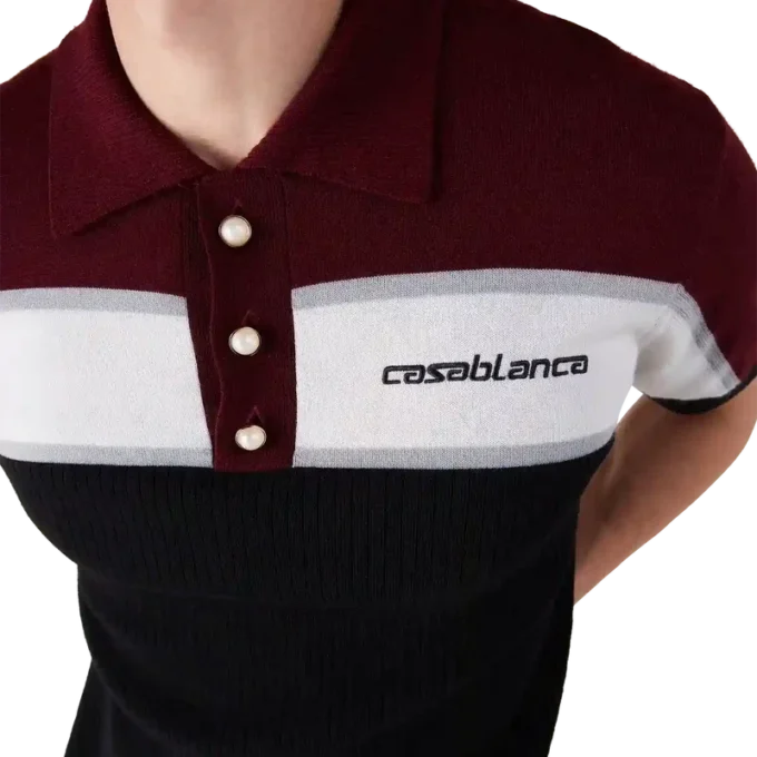 Tricou polo din tricot merino cu dungi Tricou polo din tricot merino cu dungi