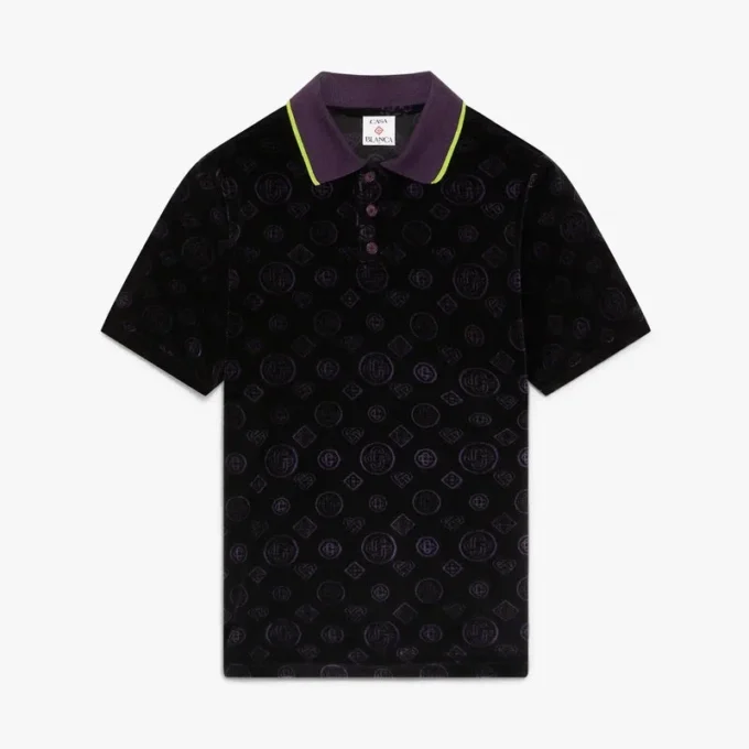 Tricou polo din velur cu monogramă violet Tricou polo din velur cu monogramă violet