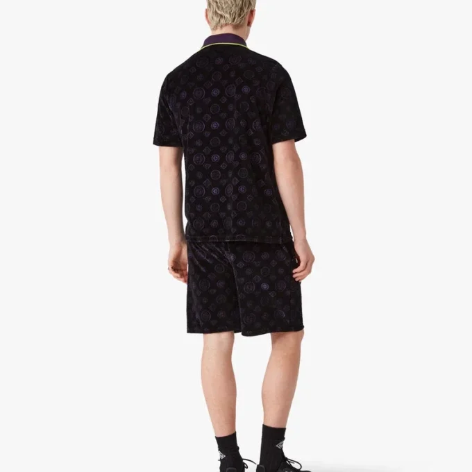 Tricou polo din velur cu monogramă violet Tricou polo din velur cu monogramă violet